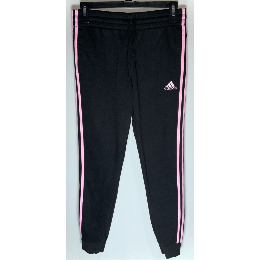 Adidas three stripe black and pink track pants size small